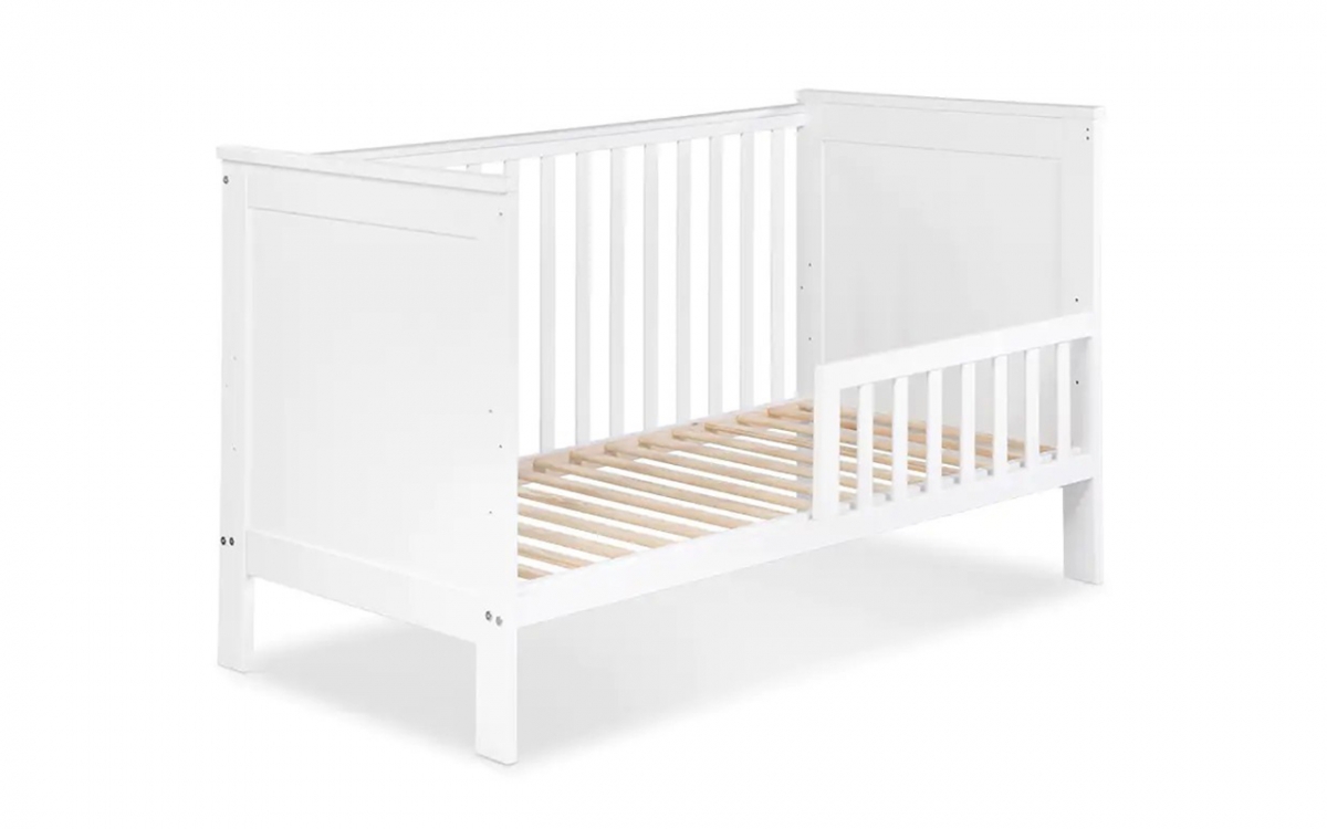 drevená posteľ dla niemowlaka so zábradlím Iwo - Biely, 140x70 posteľ so zábradlím  