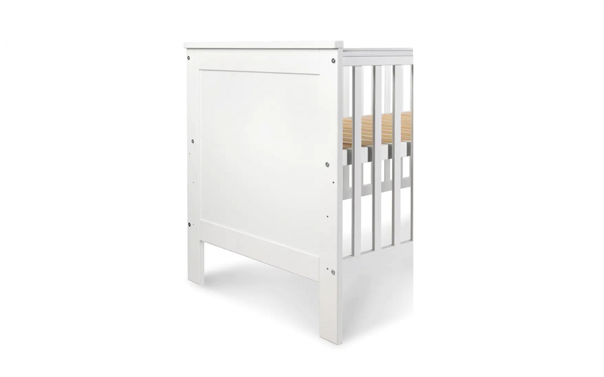 Dřevěná dětská postýlka Iwo 140x70 - bílá postel niemowlece z pelnym bokiem 