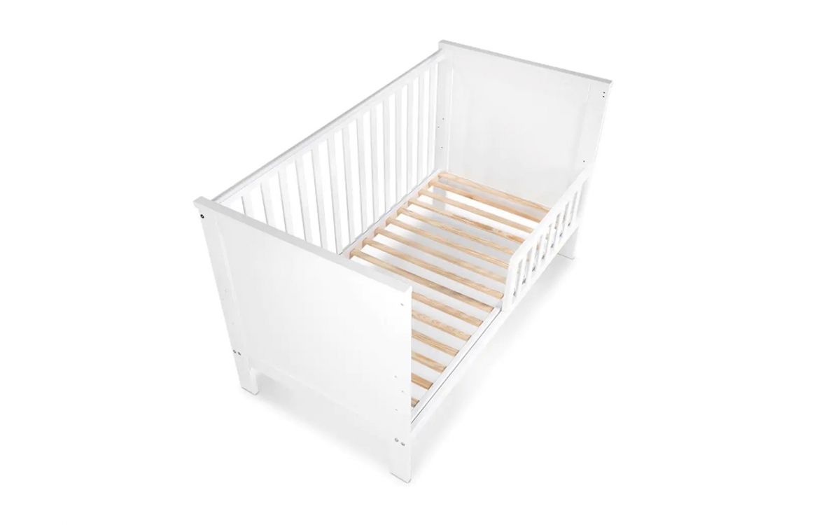 drevená posteľ dla niemowlaka so zábradlím Iwo - Biely, 140x70 posteľ niemowlece od 1. dnia 