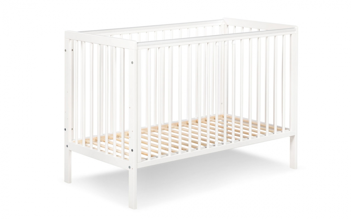 dřevěnýpostel dla niemowlaka z barierka Timi - Bílý, 120x60 bezpieczne postel dřevo