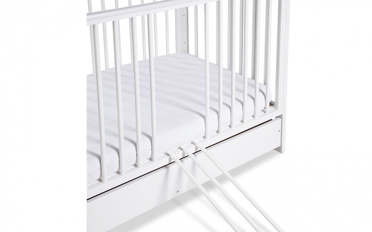 drevená posteľ dla niemowlaka z szuflada i barierka Timi - Biely, 120x60 posteľ z wyjmowanymi szczeblami 
