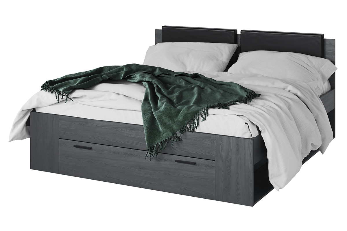 postel 180x200 s čalouněným zaglowiem Galaxy 52 - Dub carbon grafit postel z szuflada