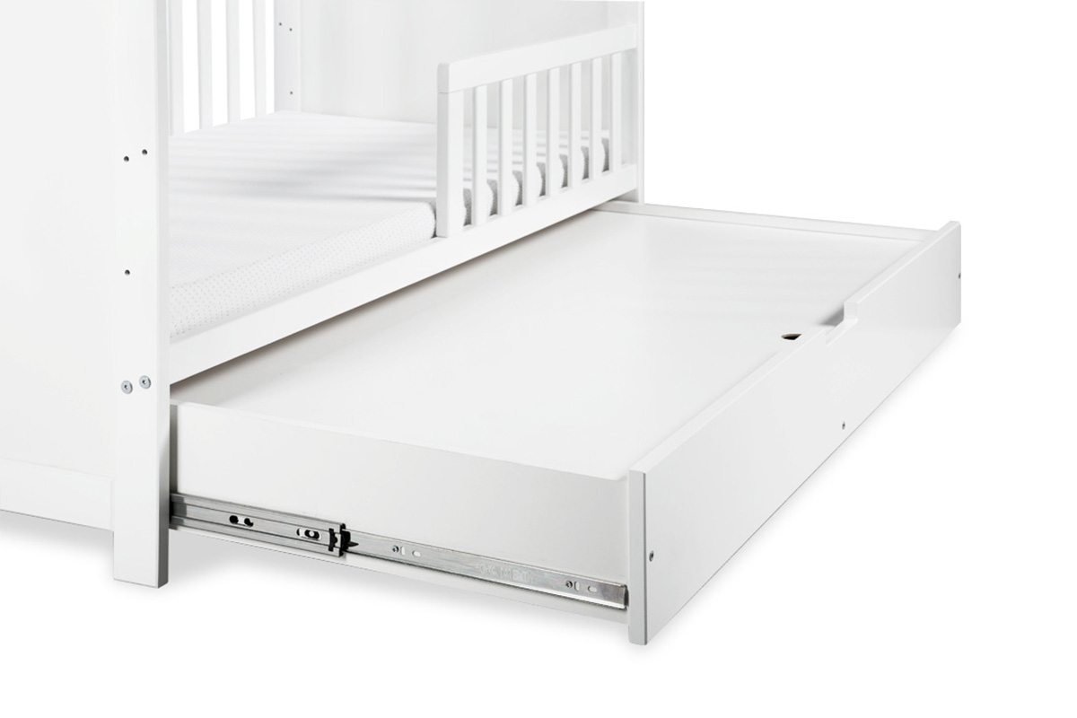 drevená posteľ dla niemowlaka z szuflada i barierka Marsell - Biely, 140x70 zásuvka na hračky 