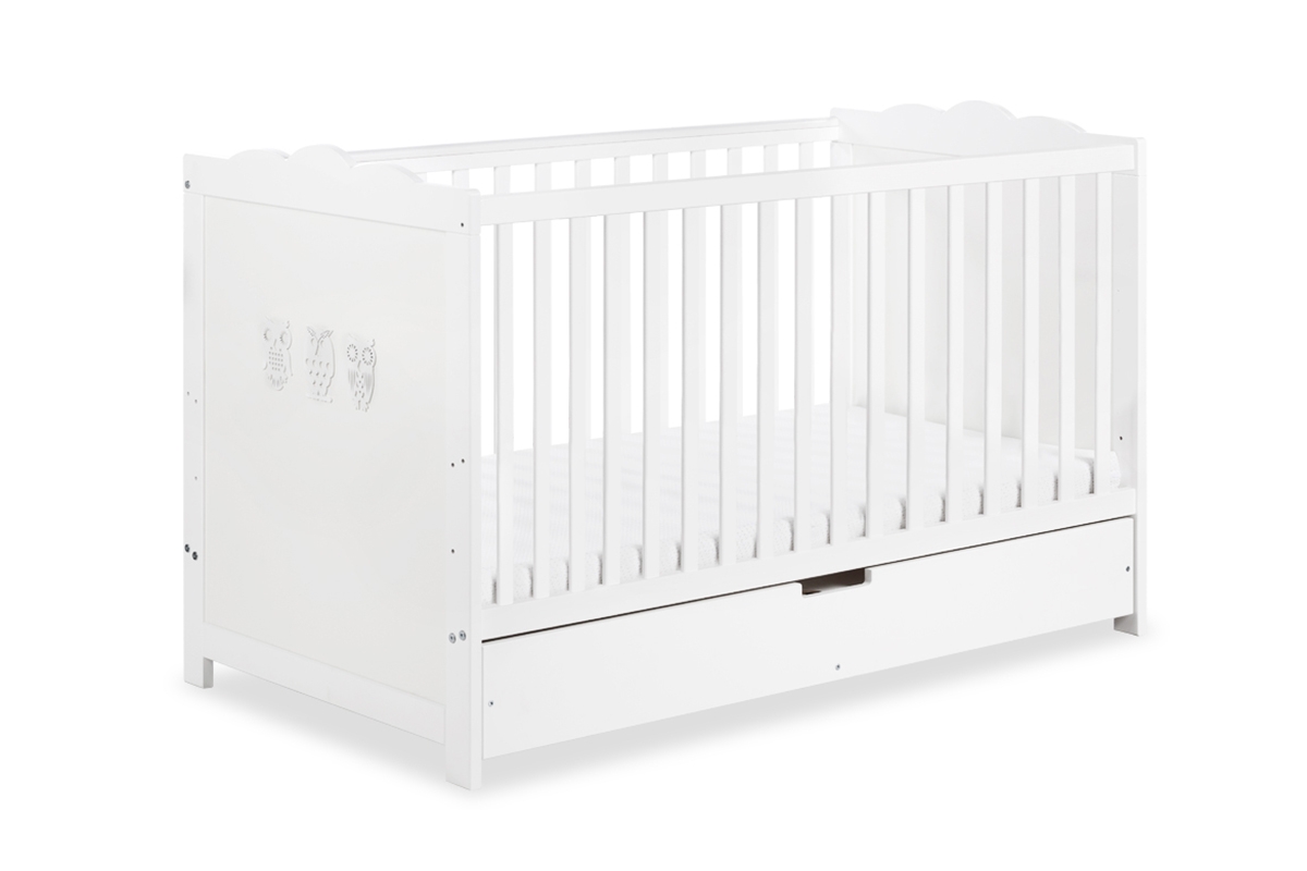 dřevěnýpostel dla niemowlaka z szuflada i barierka Marsell - Bílý, 140x70 biale postel niemowlece z szuflada 