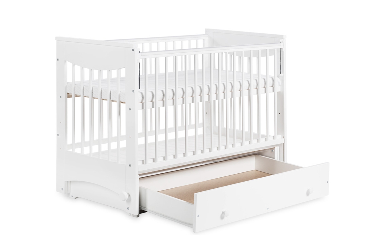 drevená posteľ dla niemowlaka z funkcia kolyski Luna - Biely, 120x60 posteľ z szuflada  