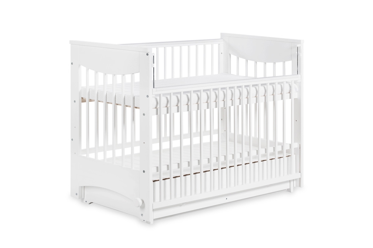 dřevěná postel pro miminko s funkcí kolébky Luna - Bílý, 120x60 postel kolyska dla dziecka  
