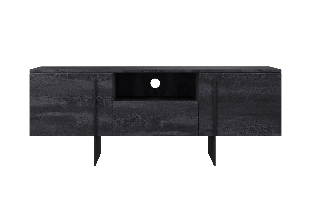 TV stolek Larena 150 cm s výklenkem - černý beton / černé nožky Skříňka rtv na nožkách