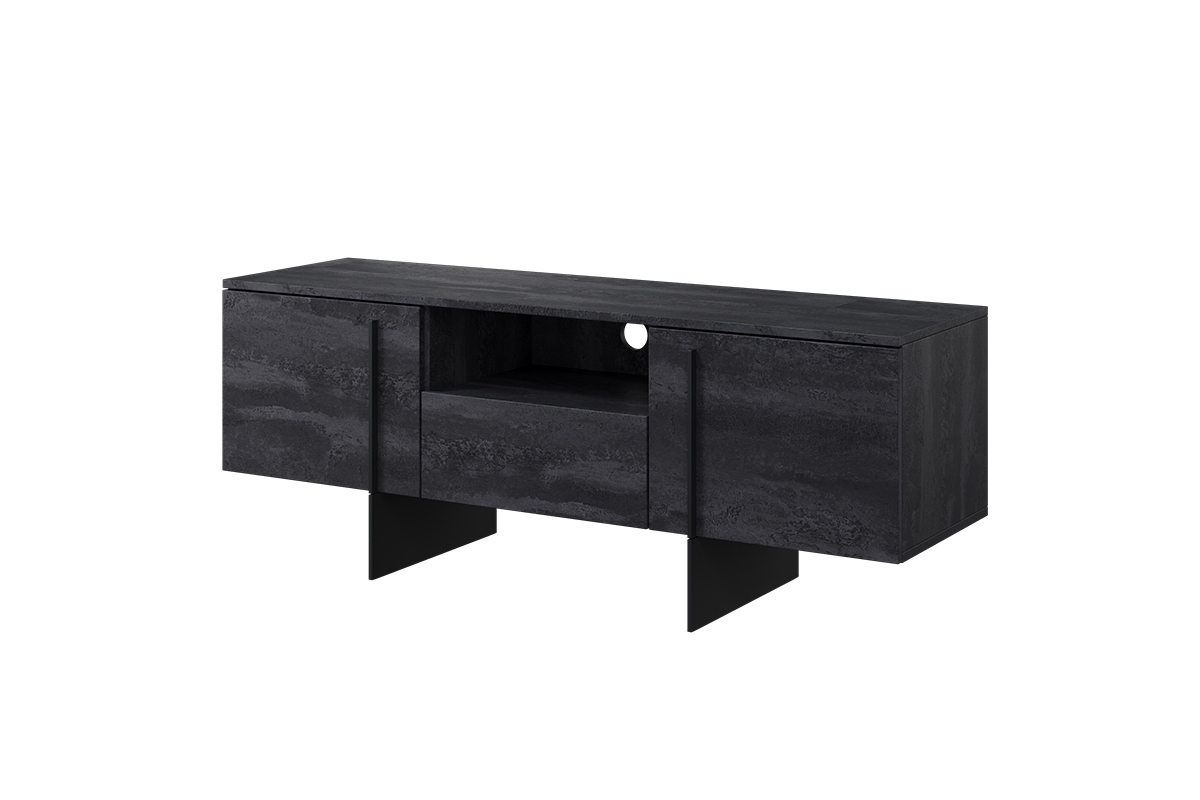 TV stolek Larena 150 cm s výklenkem - černý beton / černé nožky Černá Skříňka rtv do obývacího pokoje