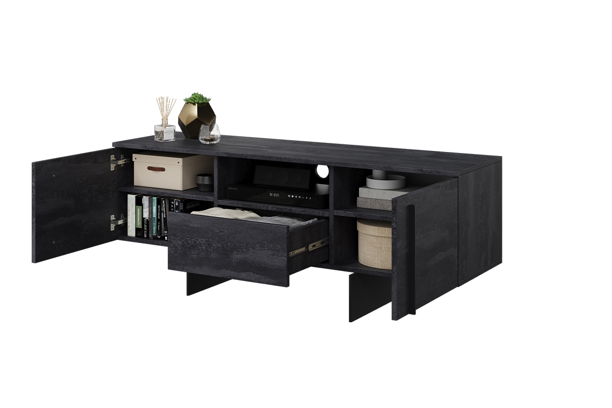 TV stolek Larena 150 cm s výklenkem - černý beton / černé nožky Černá Skříňka rtv