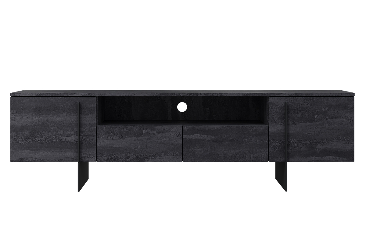 TV stolek Larena 200 cm s výklenkem - černý beton / černé nožky Skříňka rtv na nožkách