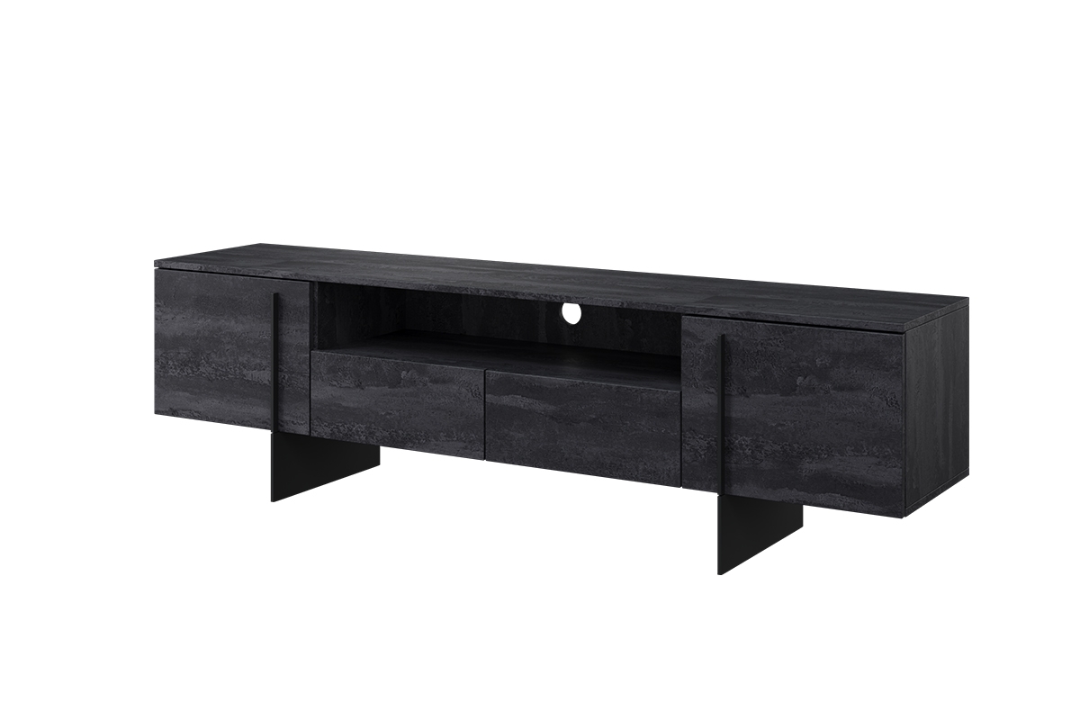 TV stolek Larena 200 cm s výklenkem - černý beton / černé nožky czarna szafka rtv