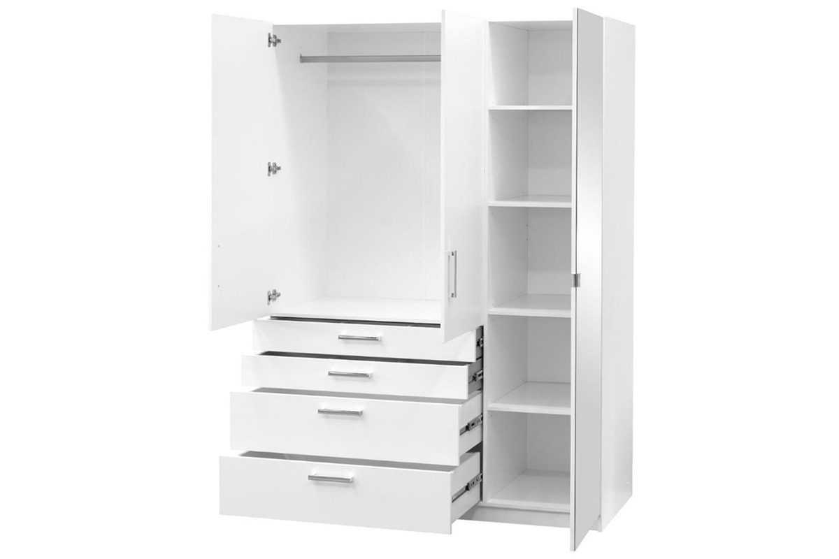skříň třídveřová z czterama zásuvkami Pekos Lux 150 cm - Bílá skříň třídveřová z czterama zásuvkami Pekos Lux 150 cm - Bílá - wnetrze 