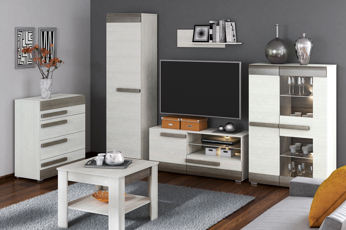 Komplet nábytku do obývacího pokoje Blanco 7 - Borovice sNezna / new grey - 6 elementow Komplet nábytku do obývacího pokoje Blanco 7 - Borovice sNezna / new grey - 6 elementow