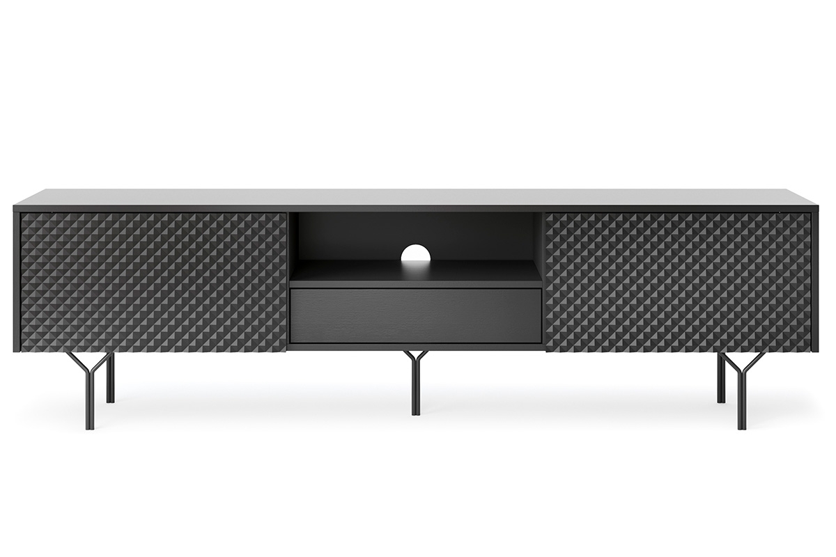 TV stolek Ameis 180 cm přední část 3D - černý grafit Skříňka RTV Ameis 180 cm z szuflada i frontem 3D - Černý grafit - přední část