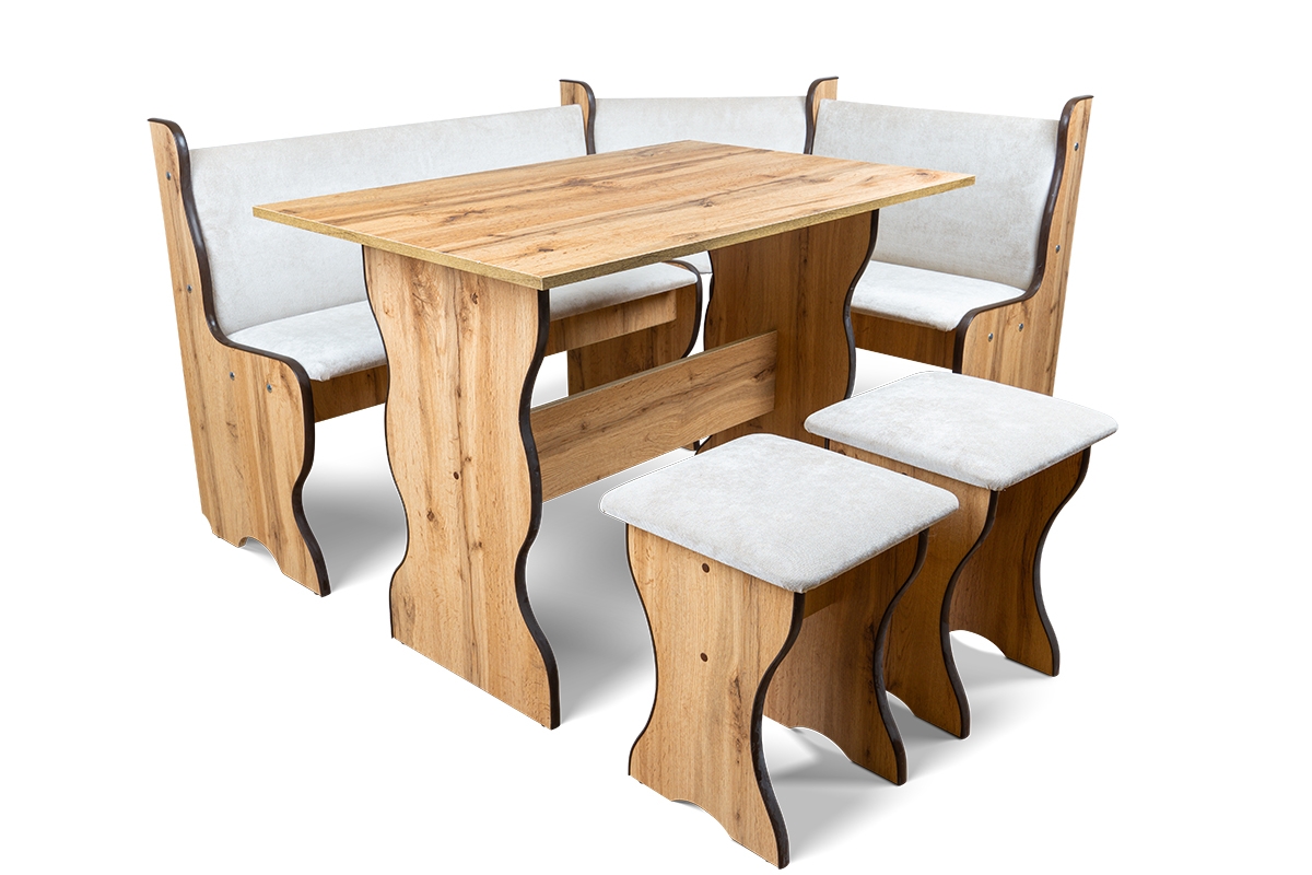 Jídelní set Denri rohová lavice ze stolem - dub wotan / Milton New 03  Kuchyňská rohová lavice ze stolem Denri