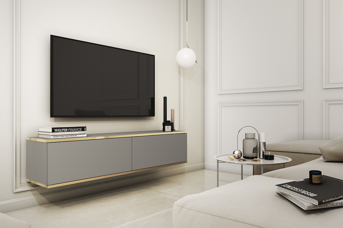 závesná TV skrinka Lurona 135 cm - šedý závesná TV skrinka Lurona 135 cm - šedý - vizualizácia