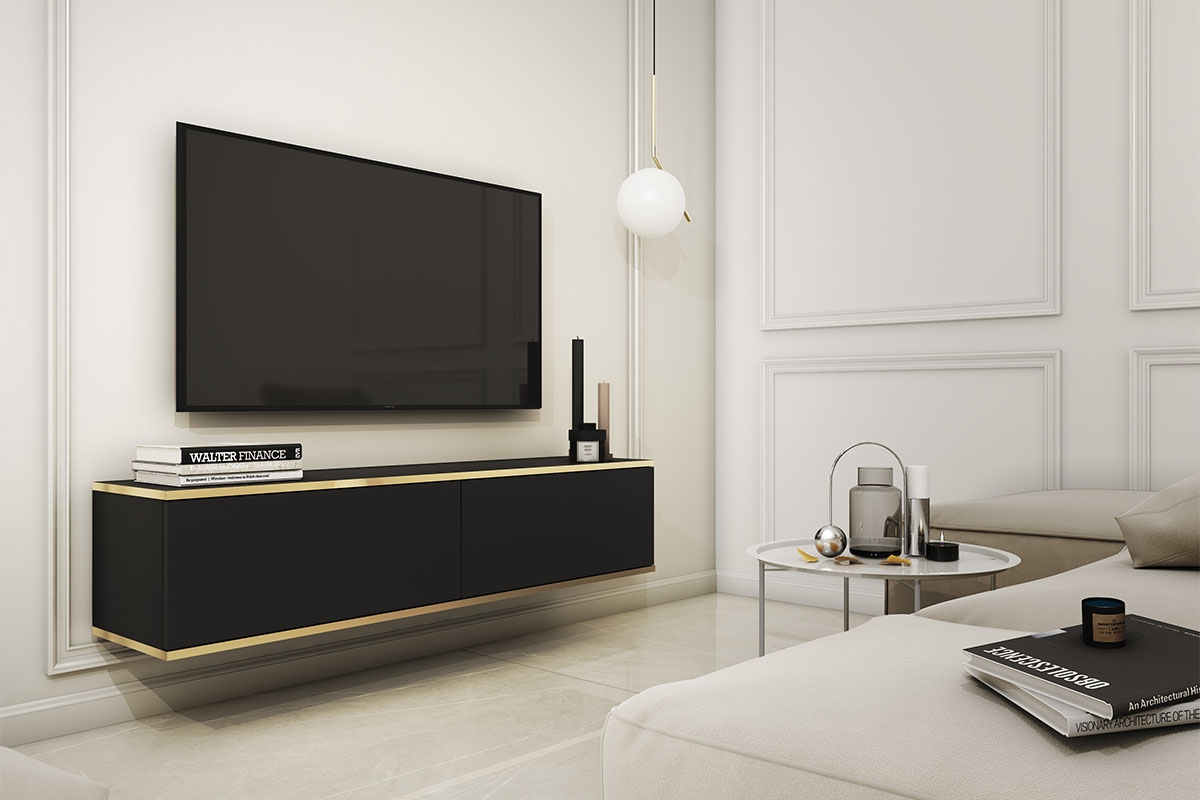 závesná TV skrinka Lurona 135 cm - Čierny závesná TV skrinka Lurona 135 cm - Čierny - vizualizácia