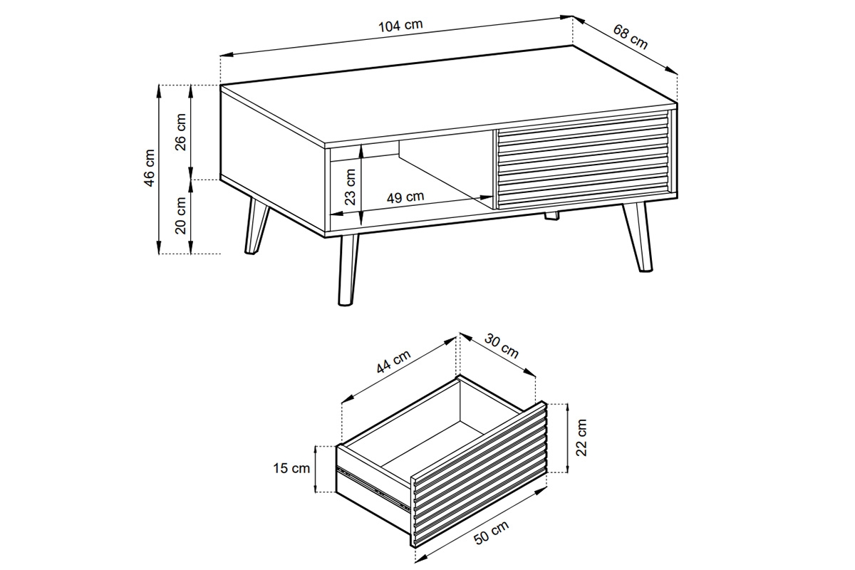 Konferenční stolek Elemoz s zásuvkami - Černý / Dub artisan Konferenční stolek Elemoz s zásuvkami - Černý / Dub artisan - Rozměry
