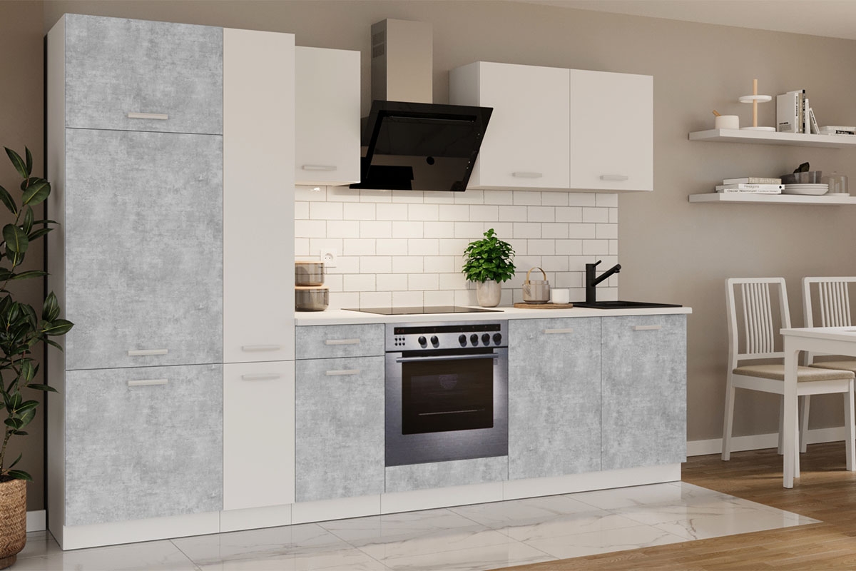 Komplet kuchyňského nábytku Otin 2,9 m - bellato šedý/Biely Komplet kuchyňského nábytku Otin 2,9 m - vizualizácia 