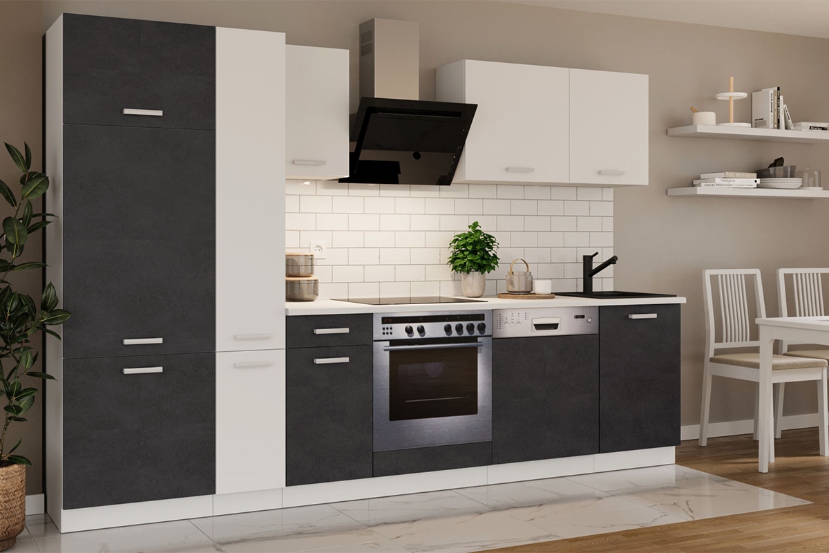 Komplet kuchyňského nábytku Otin 3 m - šedý matera/Biely Komplet kuchyňského nábytku Otin 3 m - vizualizácia 