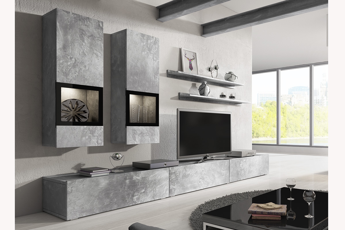 Komplet Obývací stěna i Komoda Baros - jasný beton šedá Obývací stěna