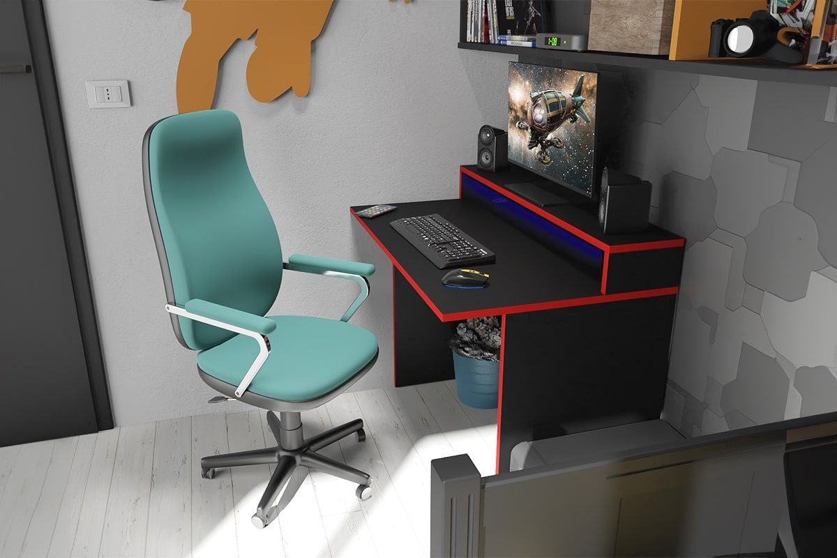 Písací stôl gamingowe Gemi z tasma LED - Čierny / Červený  Písací stôl gamingowe Gemi z tasma LED - Čierny / Červený 