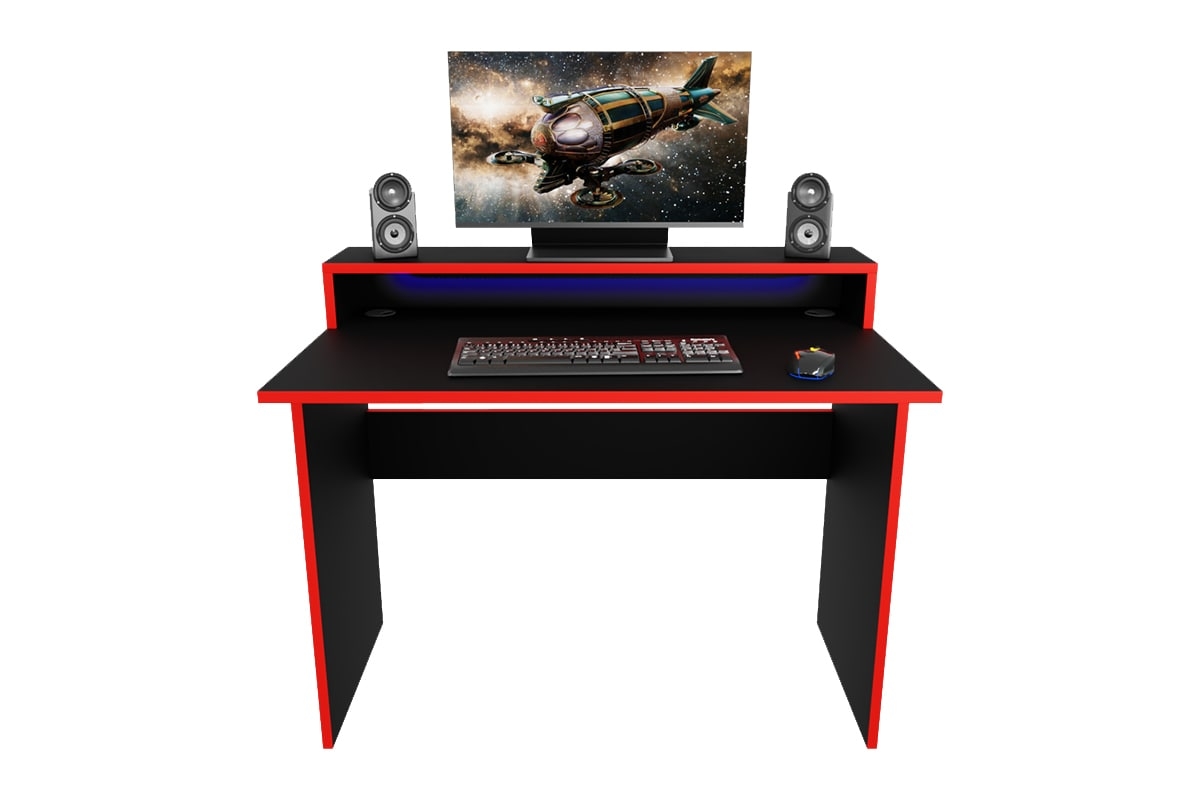 Písací stôl gamingowe Gemi z tasma LED - Čierny / Červený  Písací stôl gamingowe Gemi z tasma LED - Čierny / Červený 