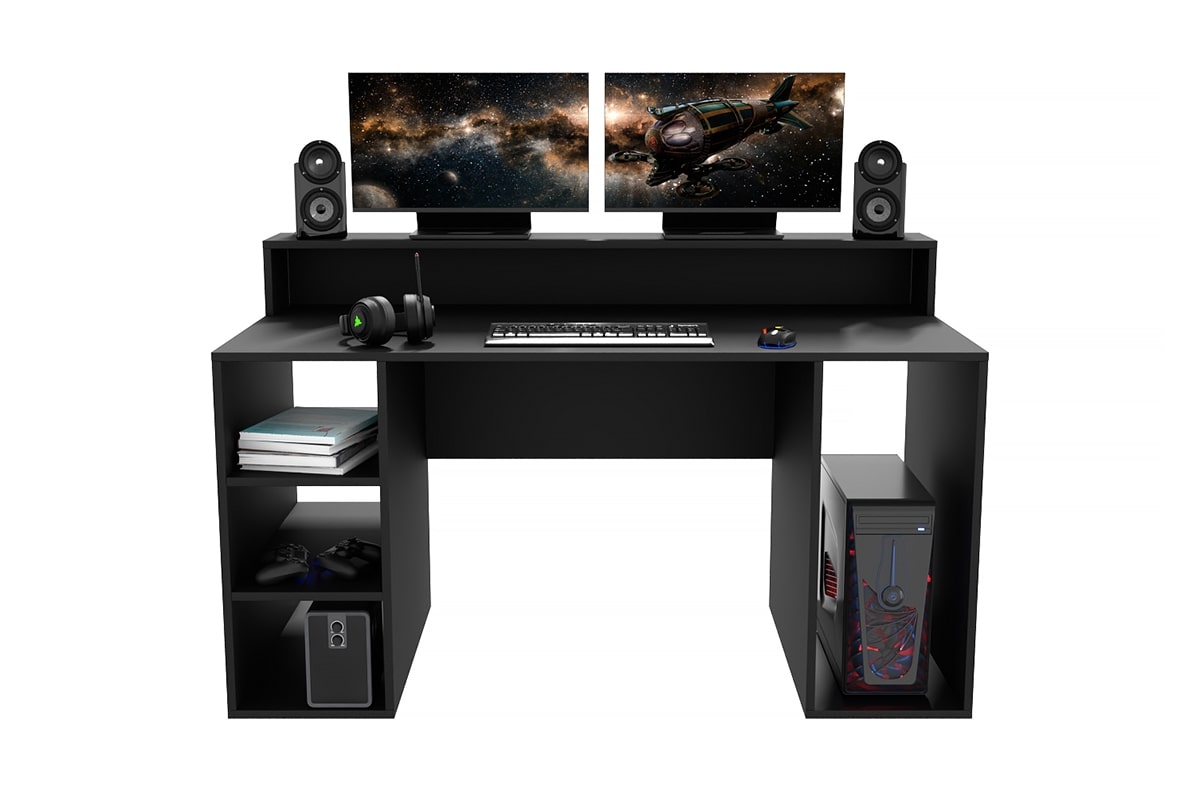 Písací stôl gamingowe Demin z policami - Čierny  Písací stôl gamingowe Demin z policami - Čierny 