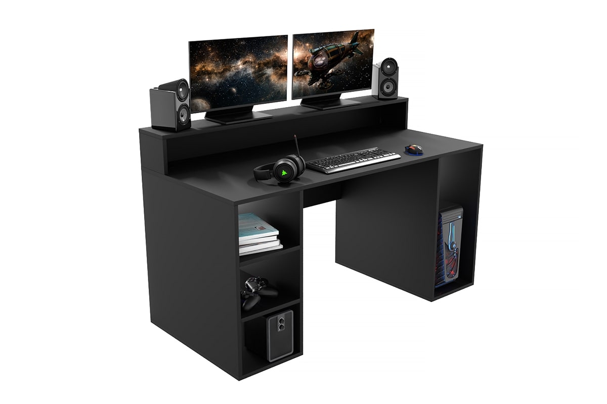 Demin gaming íróasztal, polcokkal - fekete  íroasztal gamingowe Demin z polcok - fekete 