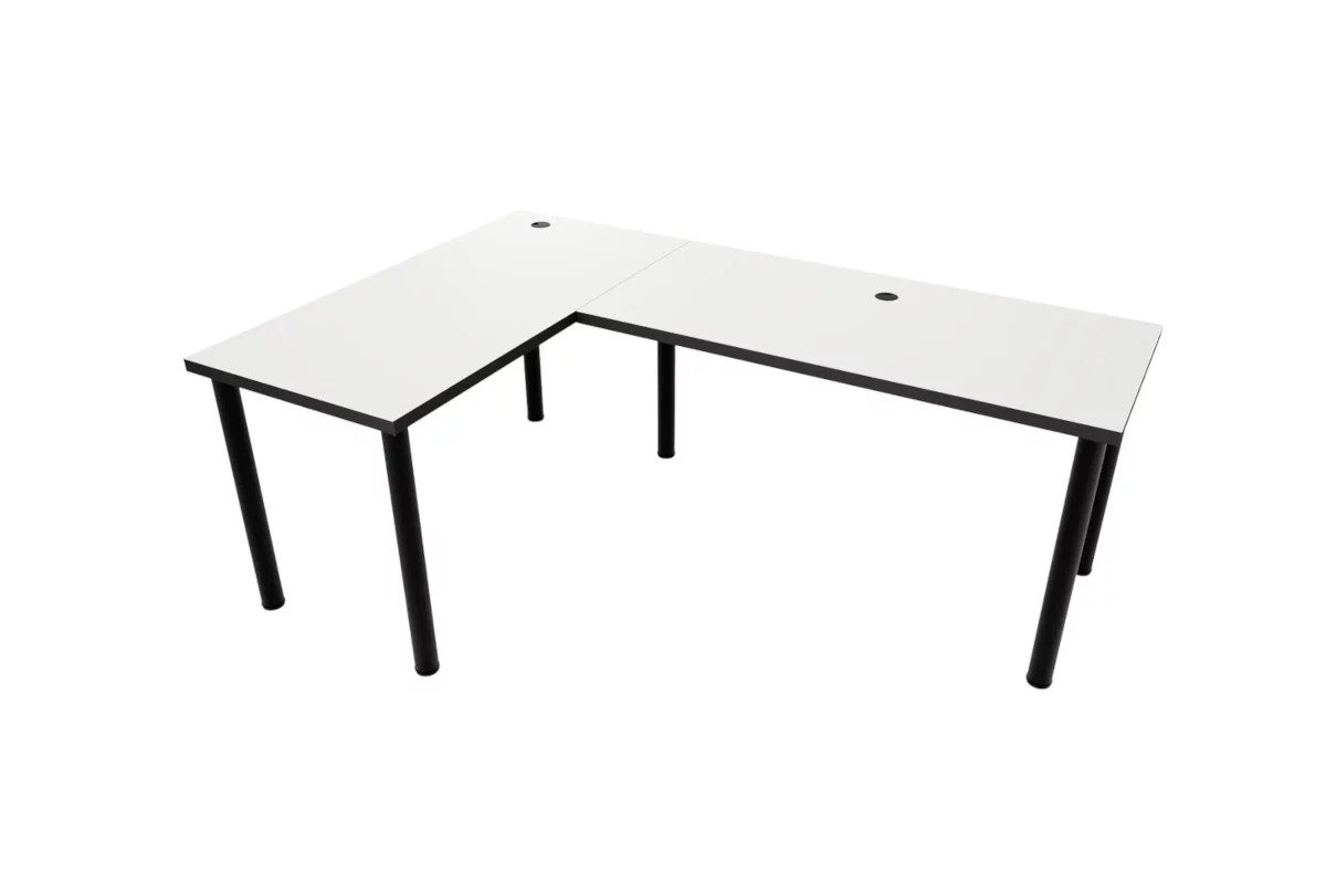 PC stôl Nelmin 200 cm ľavý - biela / čierna Písací stôl gamingowe Nelmin 200 cm na kovových nohách lewe - biela / čierny 