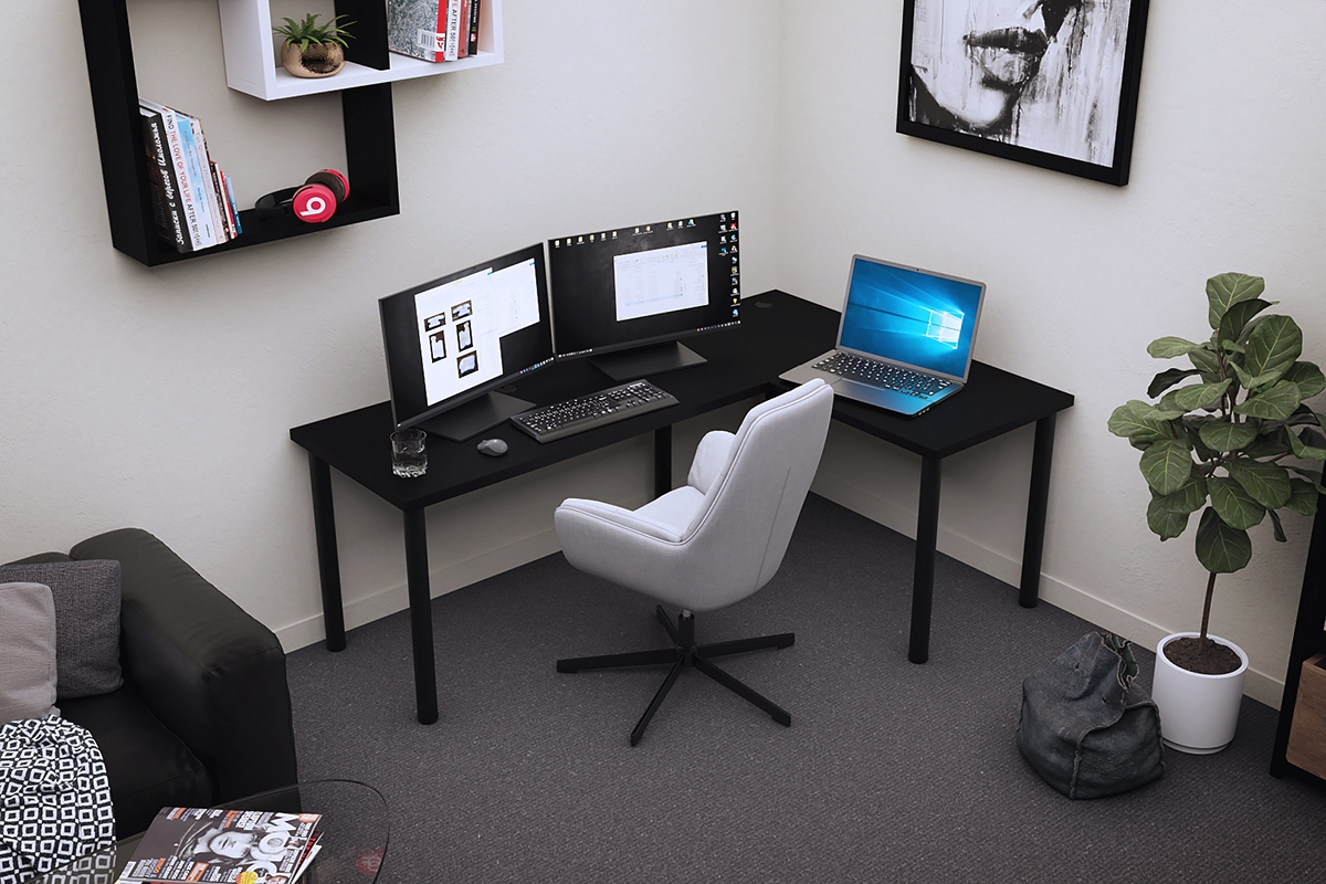 Nelmin jobb oldali gaming íróasztal, fém lábakon - 200 cm - fekete  íroasztal gamingowe Nelmin 200 cm fém lábakon prawe - fekete