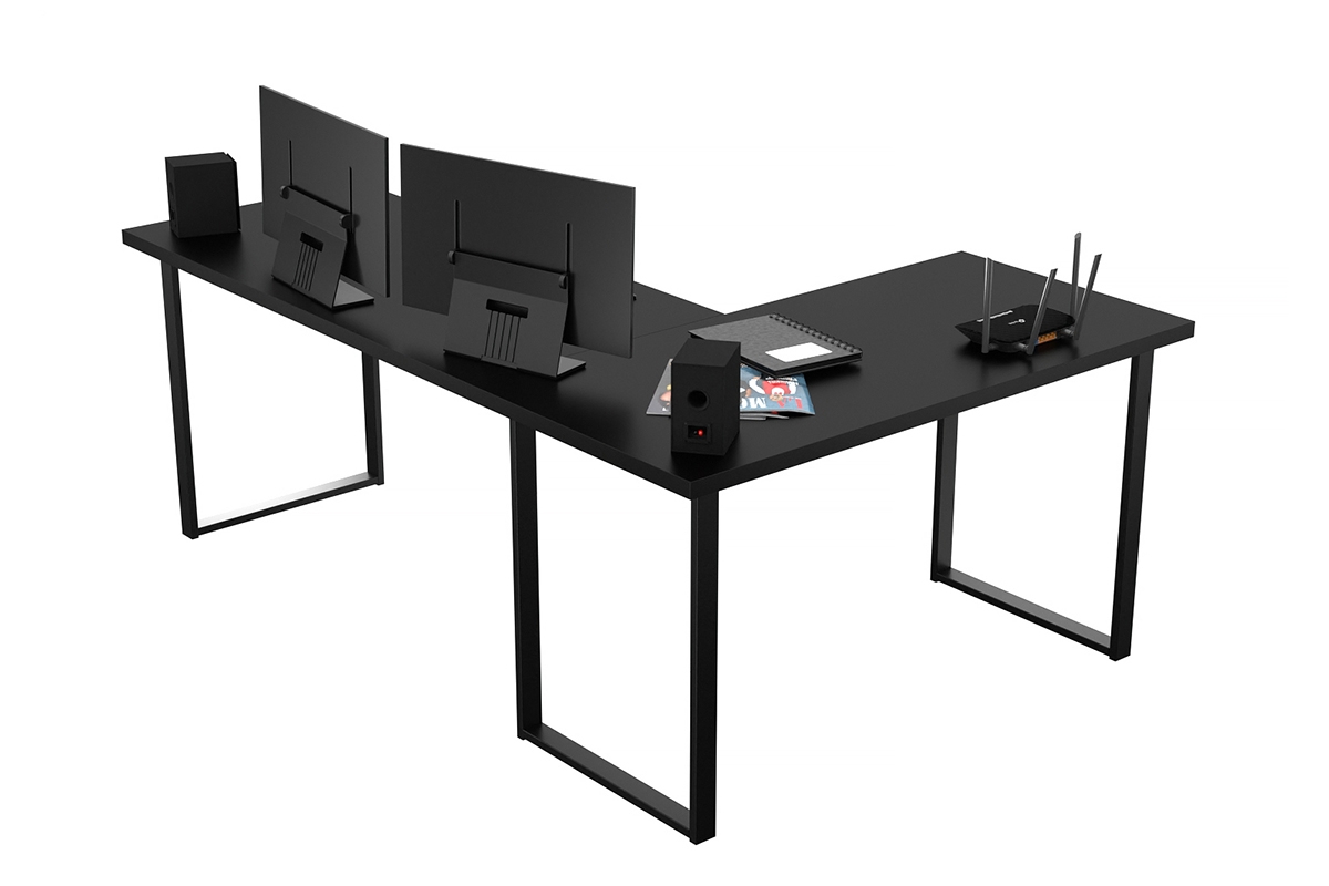 Rohový písací stôl Verin 200x135 cm na ľavý - čierna Písací stôl narozne Verin 200 cm na kovových nohách lewe - Čierny 