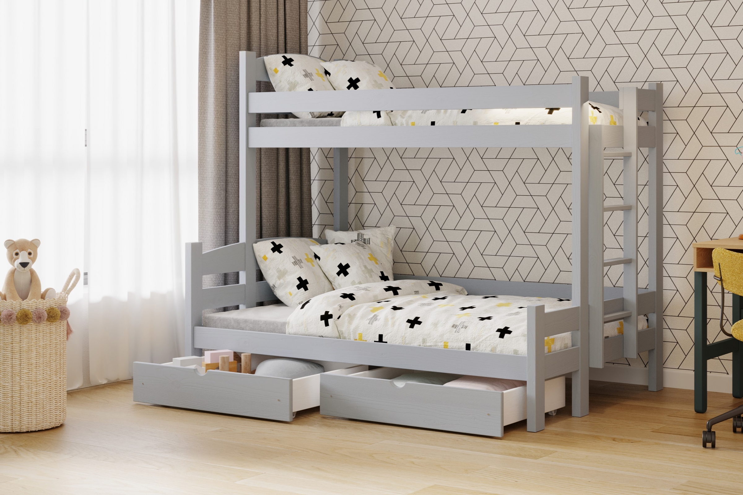 postel patrová  s zásuvkami Lovic pravá - šedý, 80x200/140x200  postel patrová  s zásuvkami Lovic - šedý - aranzacja