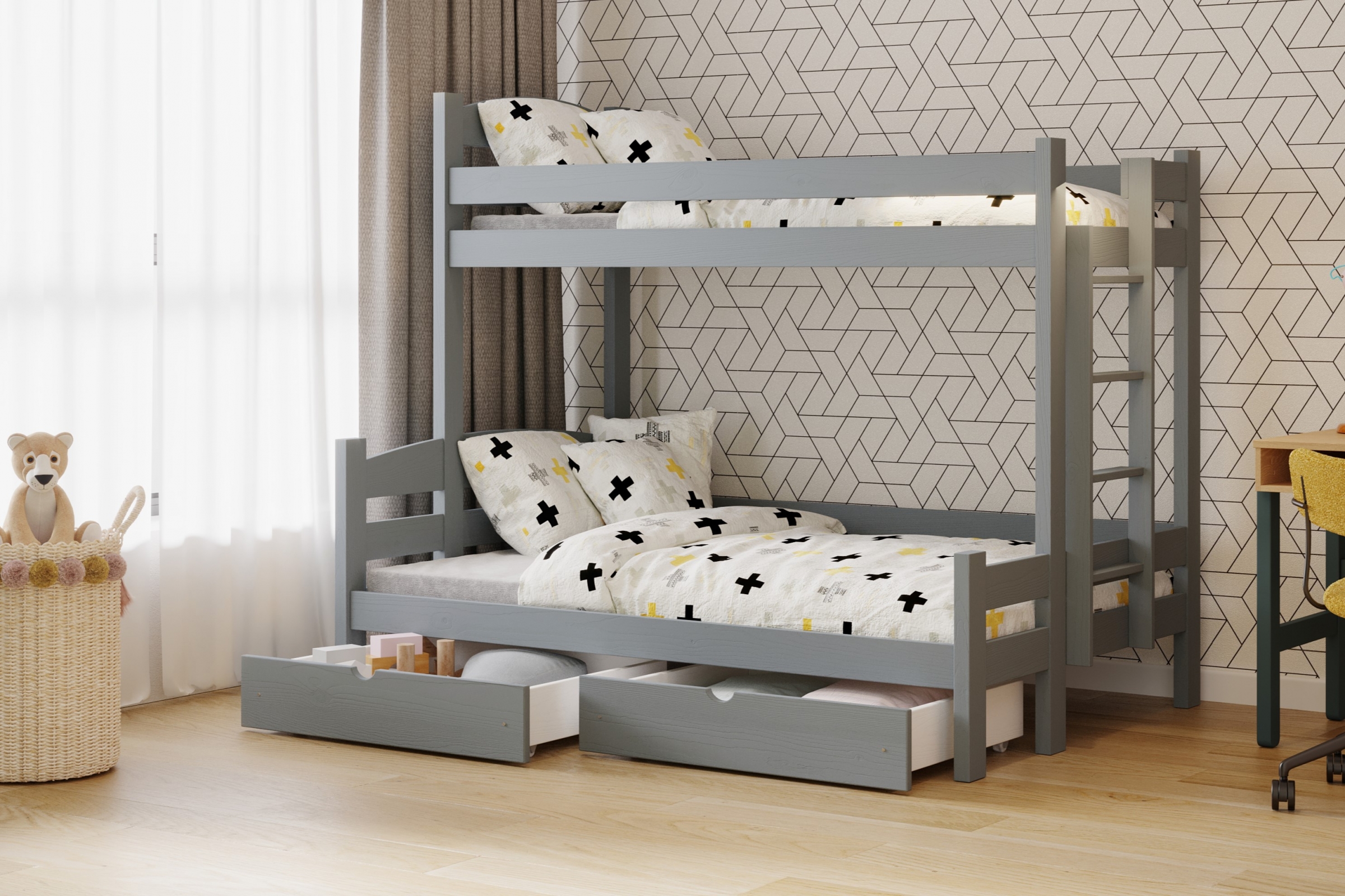 Lovic emeletes ágy, fiókokkal, bal oldali - 80x200 cm/120x200 cm - grafitszürke Emeletes ágy fiokokkal Lovic - grafitszürke - aranzacja
