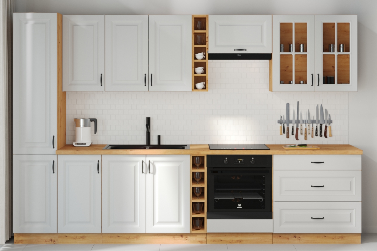 Komplet kuchyňského nábytku Estella 315cm - Dub artisan / biely mat Komplet kuchyňského nábytku Estella 315cm - Dub artisan / biely mat