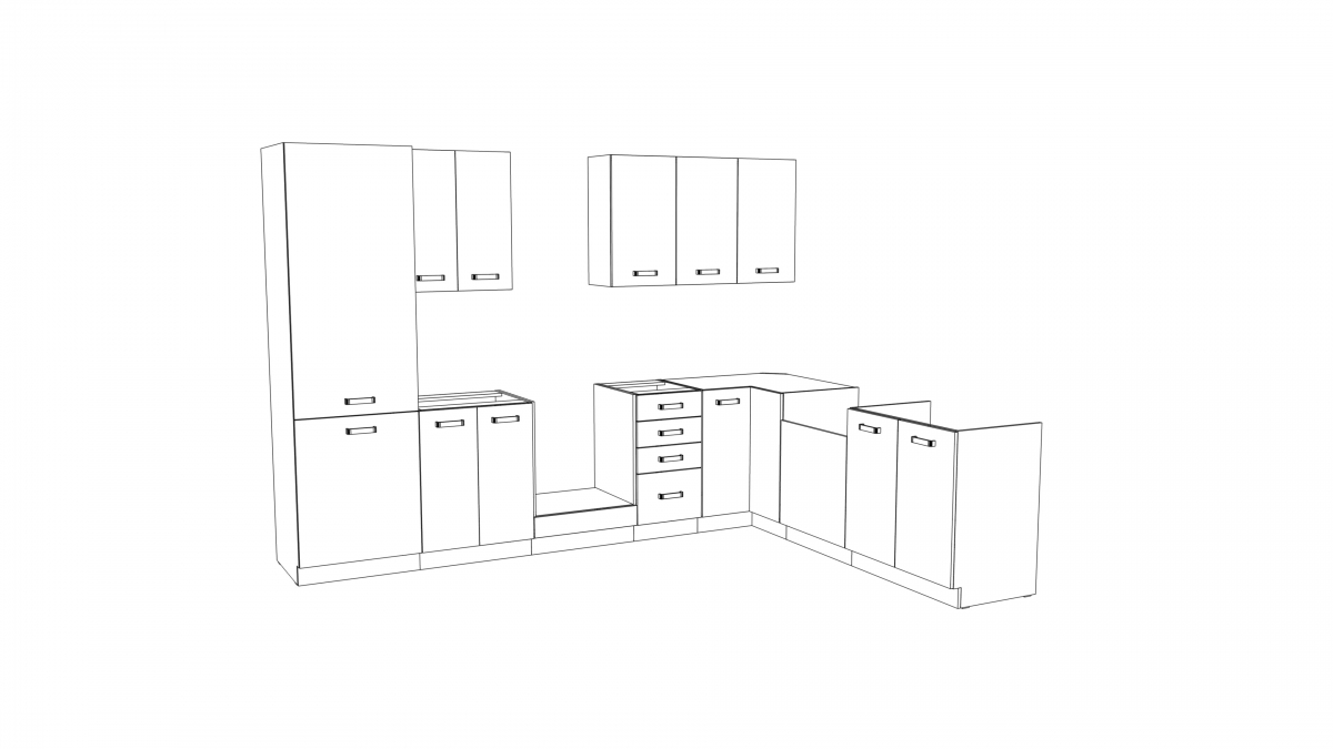 Komplet kuchyňského nábytku Elko 310x230cm - Biely  Komplet kuchyňského nábytku Elko 310x230cm - zestawienie bryl