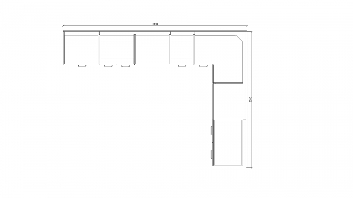 Komplet nábytku kuchennych Elko 310x230cm - Bílý  Komplet nábytku kuchennych Elko 310x230cm - Rozměry