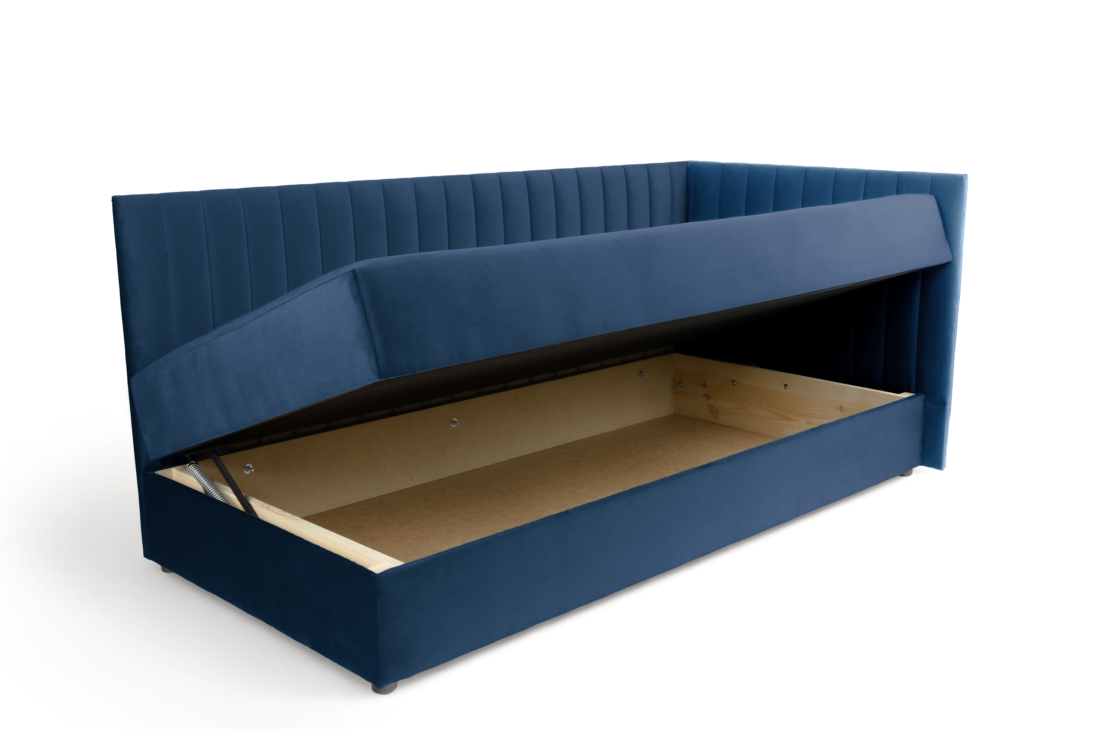 Dětská pohovka/postel pravá s úložným prostorem Nutri - granátový samet Zanzibar 175, 186x90/80 cm Dětská pohovka/postel pravá s úložným prostorem Nutri - tmavě modrý samet Zanzibar 175, 186x90/80 cm