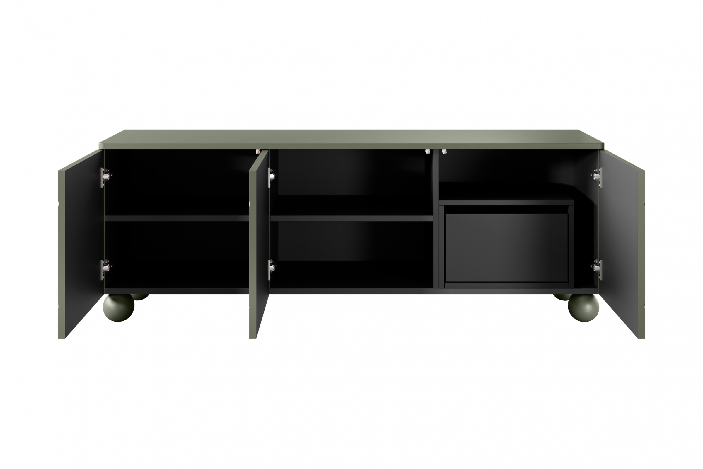 Sonatia II háromajtós TV szekrény, gömb lábakon - 150 cm - oliva színű szafka rtv stojaca