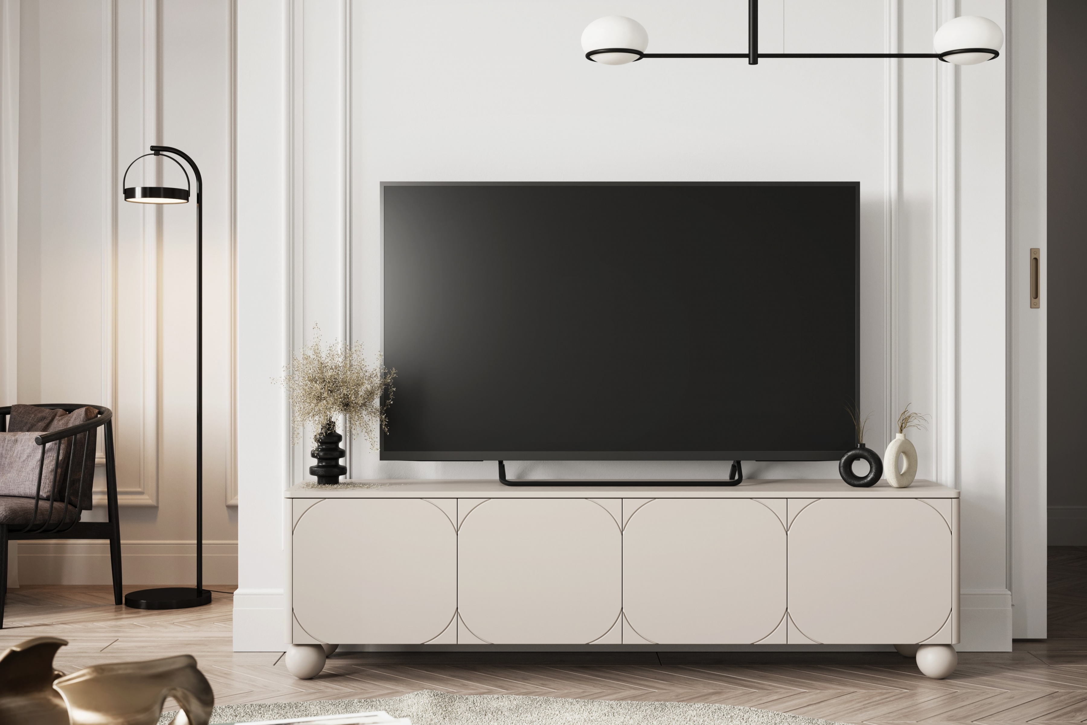 Sonatia II négyajtós TV szekrény két rejtett fiókkal - 200 cm - kasmír szafka rtv do szoba