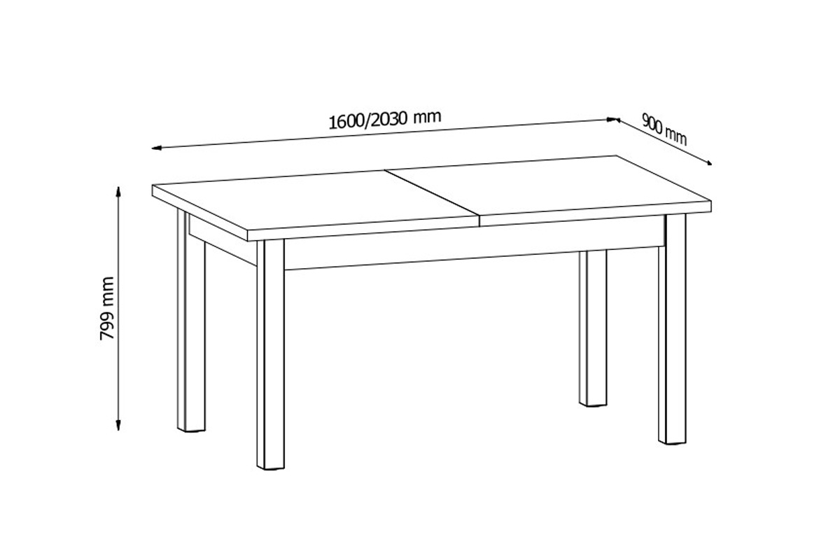 Provence étkezőasztal - 160x90 - andersen fenyő stůl rozkladany STD Prowansja - szkic z wymiarami 