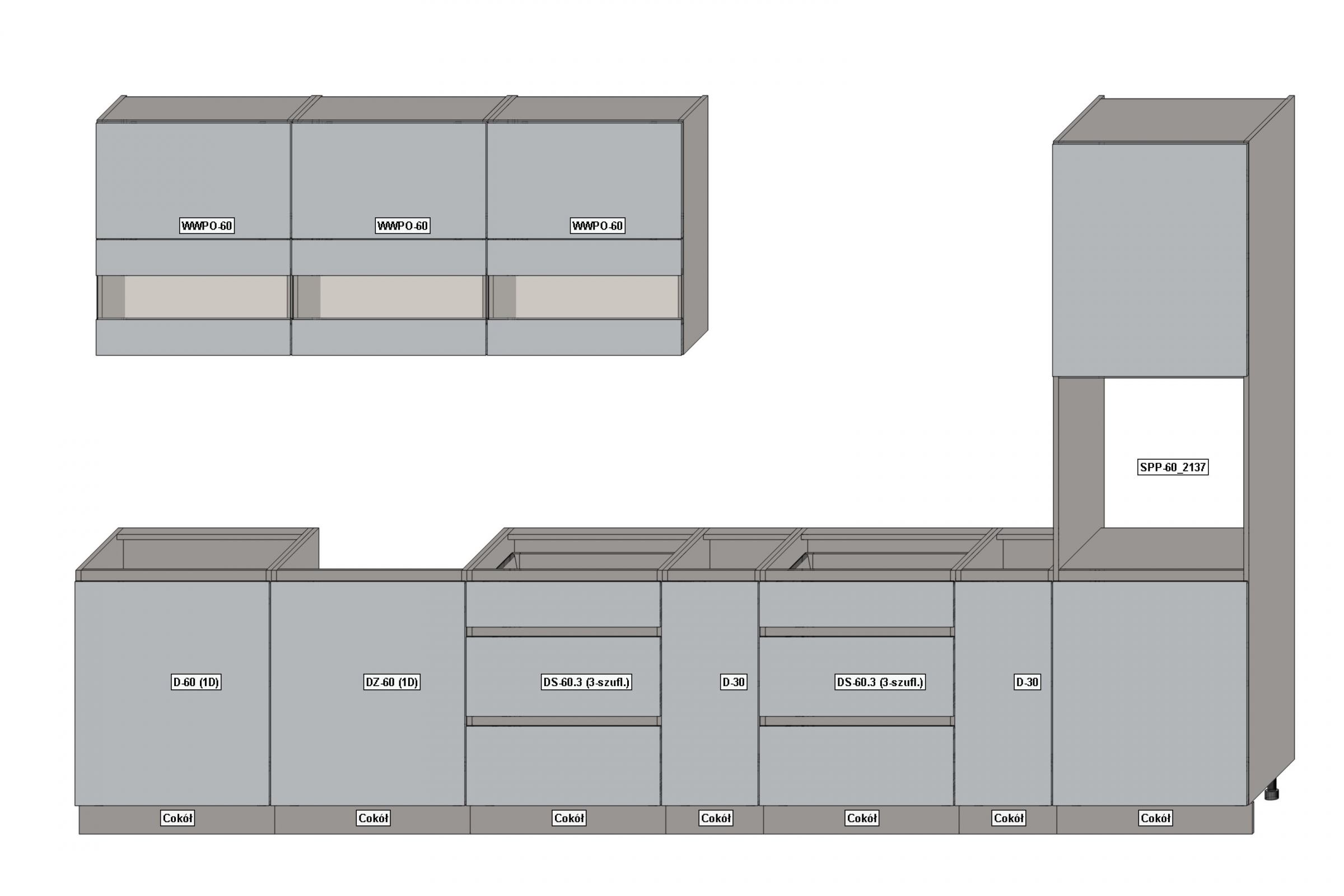 Komplet nábytku kuchynského Campari 360cm - šedý mat  Komplet nábytku kuchynského Campari 360cm - šedý mat 