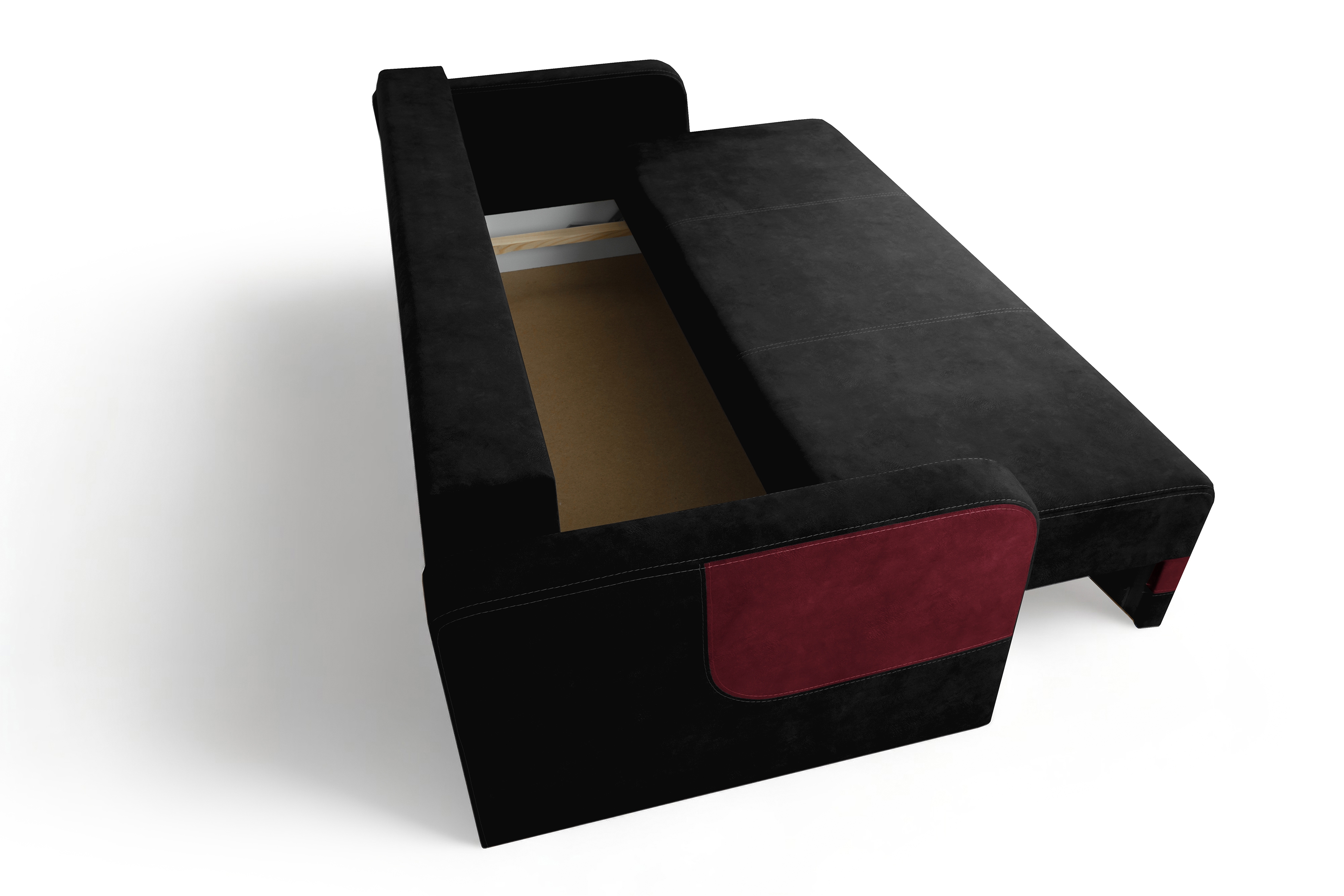 Canapea Gandi extensibilă cu spațiu de depozitare - roșu negru catifea Velluto 7 + 20  Canapea rozkladana cu spațiu de depozitare Gandi - roșu negru catifea Velluto 7 + 20 