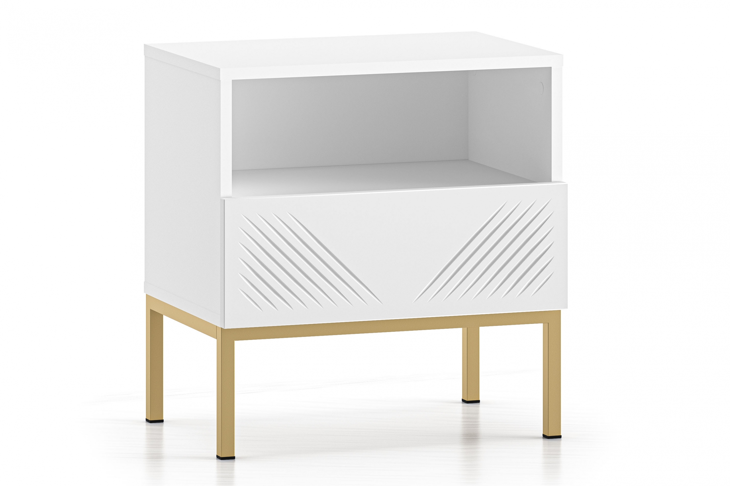 Noční stolek Pingli 05 z szuflada 50 cm - Bílý mat / zlatý Rošt Noční stolek Pingli 05 z szuflada 50 cm - Bílý mat / zlatý Rošt