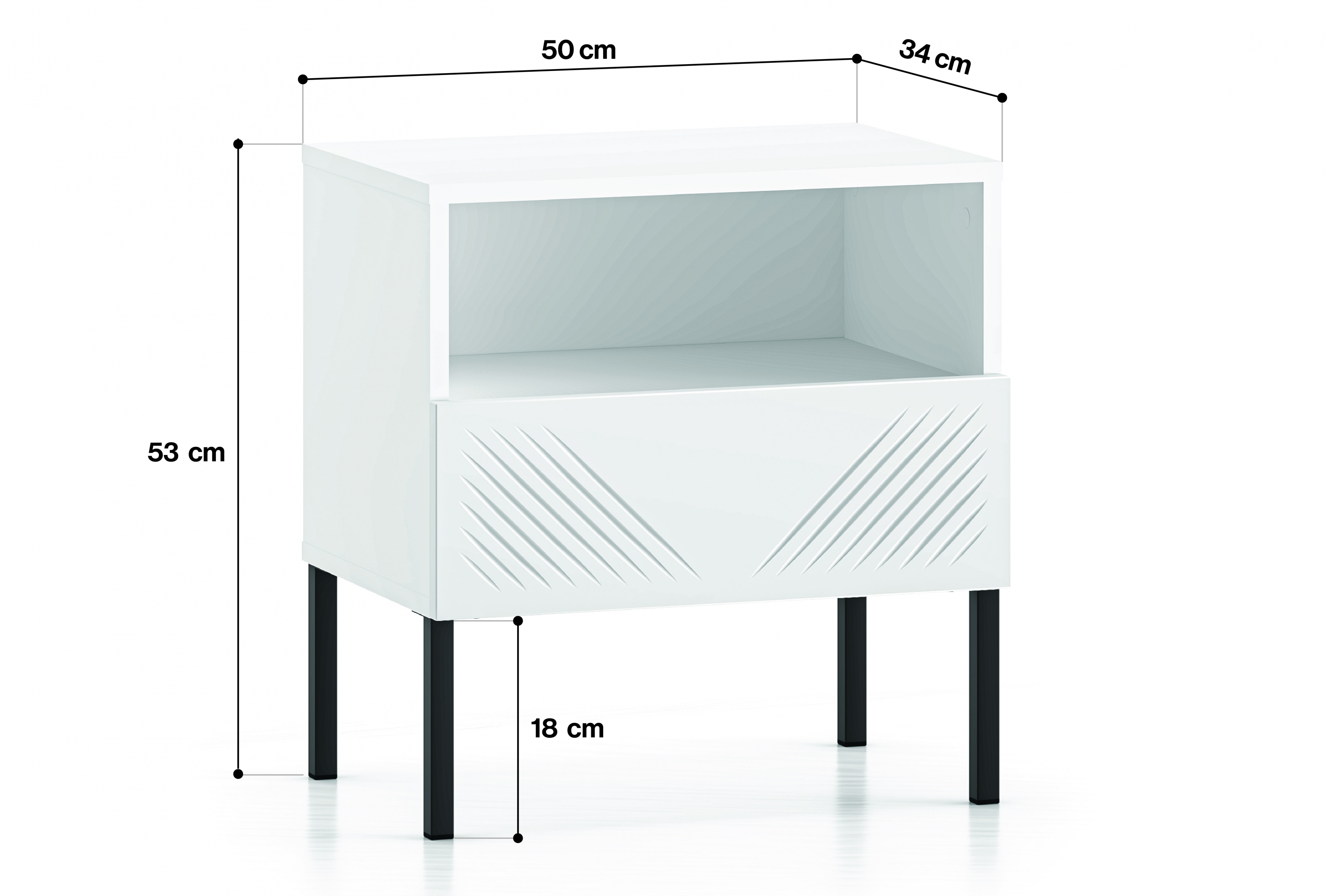 Noční stolek Pingli 05 z szuflada 50 cm - Bílý mat / černé Nohy Noční stolek Pingli 05 z szuflada 50 cm - Bílý mat / černé Nohy