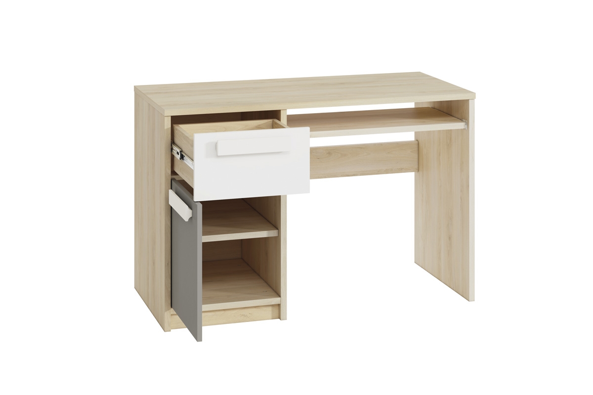 Písací stôl mlodziezowe Drop 14 z szuflada 119 cm - buk fjord / šedá platyna / Biely Písací stôl s pracovnou doskou 