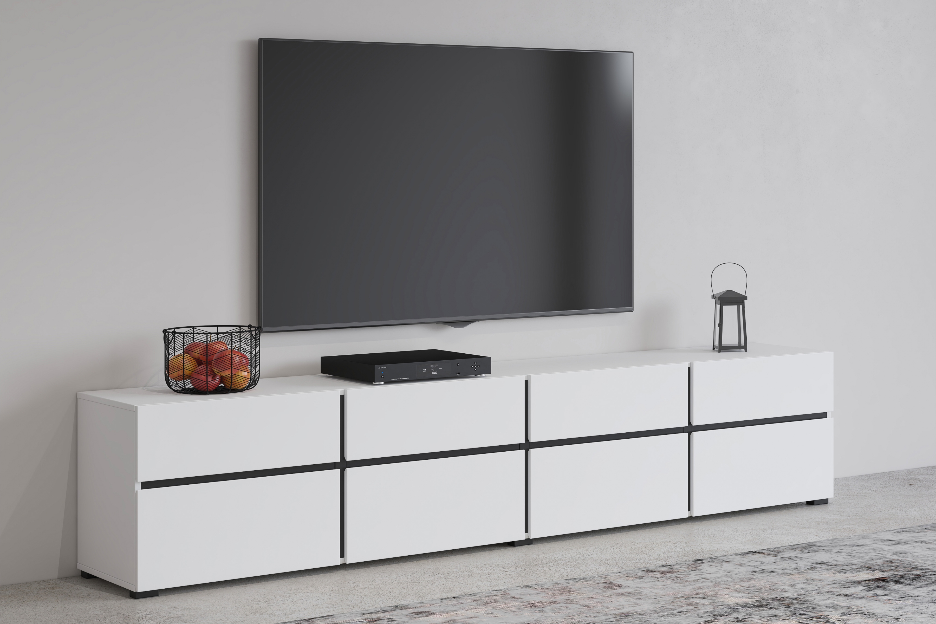 TV skrinka Cross 40 so zásuvkami 225 cm - biela / čierny TV skrinka Cross 40 so zásuvkami 225 cm - biela / čierny