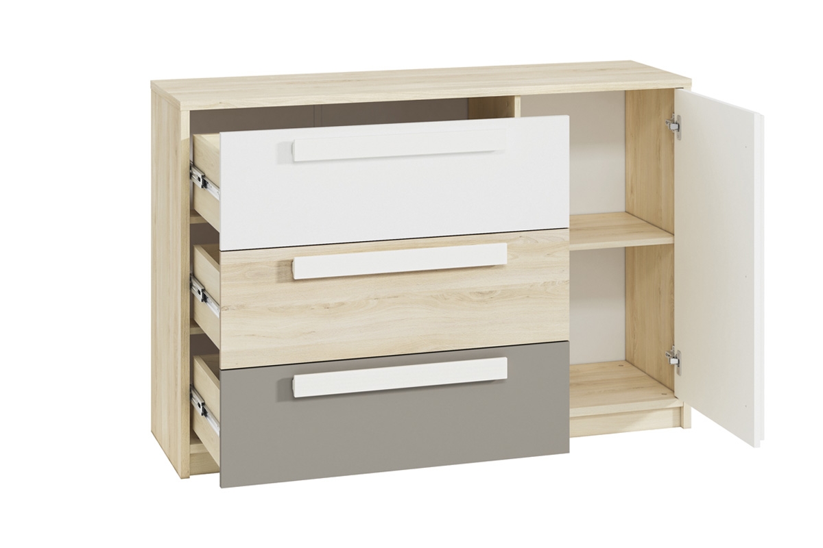 Komplet nábytku mlodziezowych Drop 1 - buk fjord / Biely / šedá platyna - 8 elementow Komplet nábytku z drewnem
