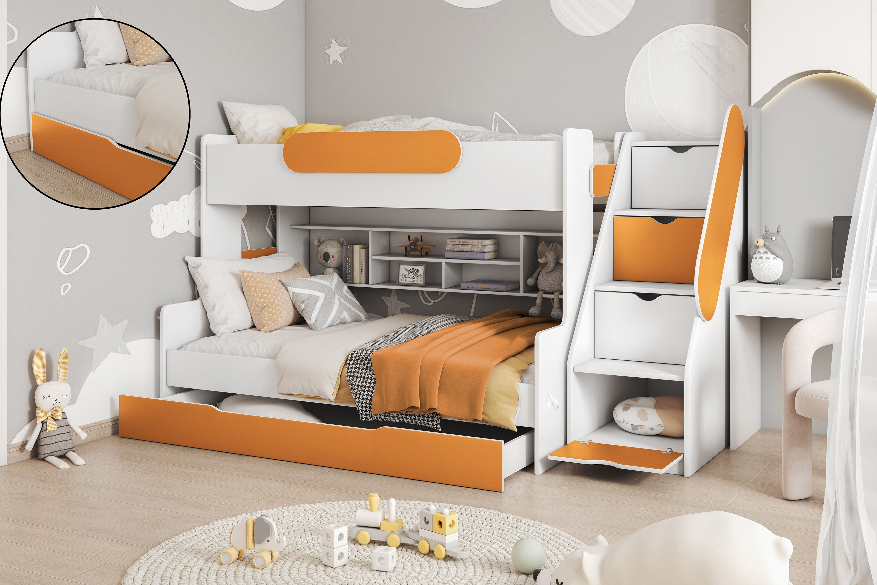 Patrová postel Segan postel dzieciece patrová  Segan - Bílý/orange 