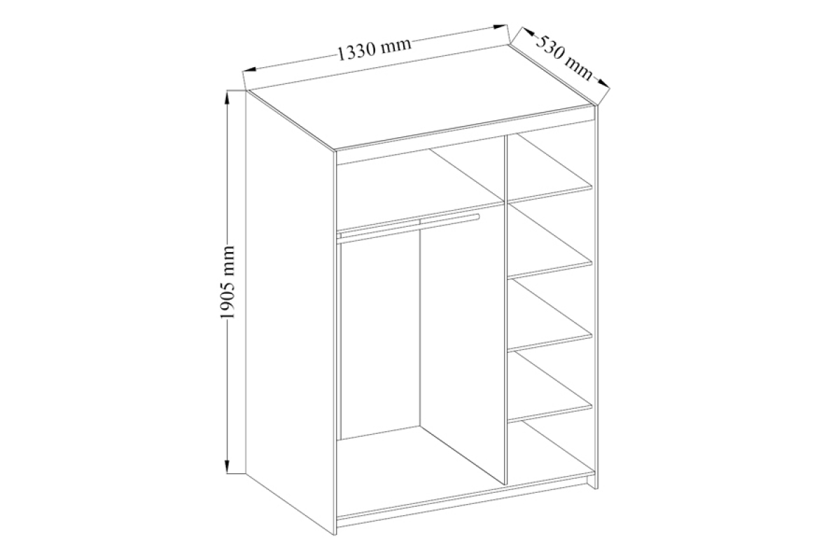 Lena 3D háromajtós szekrény - 133 cm - matt fehér  schéma šatní skříně